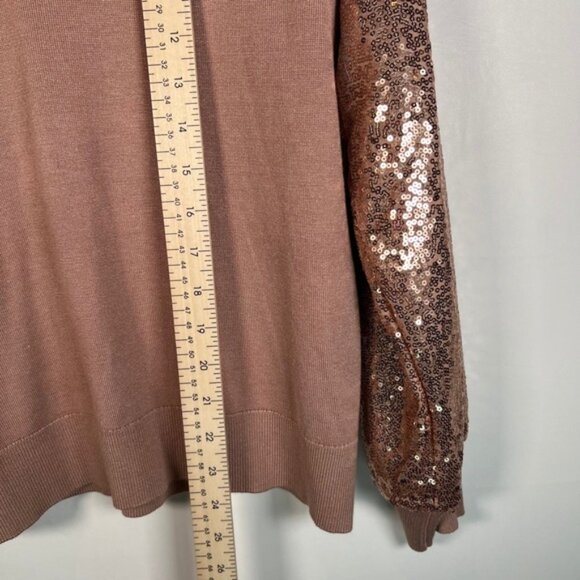 NWT ADRIANNA PAPELL Antique Rose Long Sequin Sleeve V-neck Pullover Sweater Sz S - Picture 7 of 16